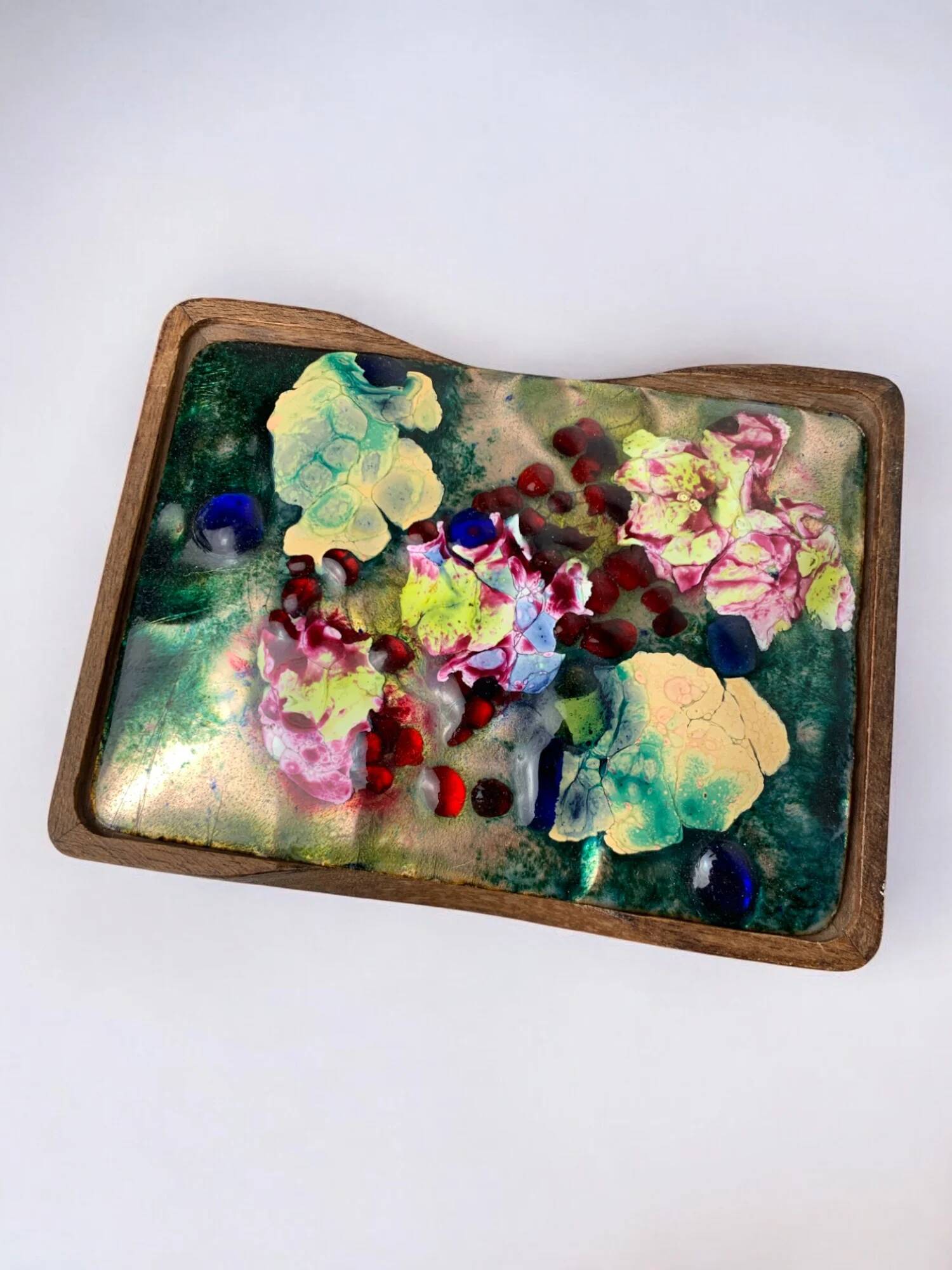 Modernist wood and enamel vanity box by J. Capo Esmaltes, 1970s, Spain