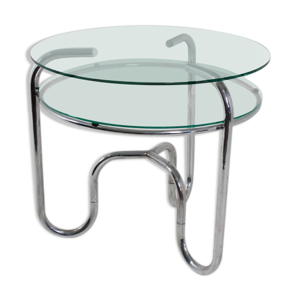 table vintage en acier - verre