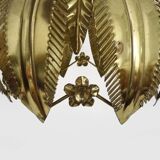 Vintage 80s gold metal palm leaf pendant light