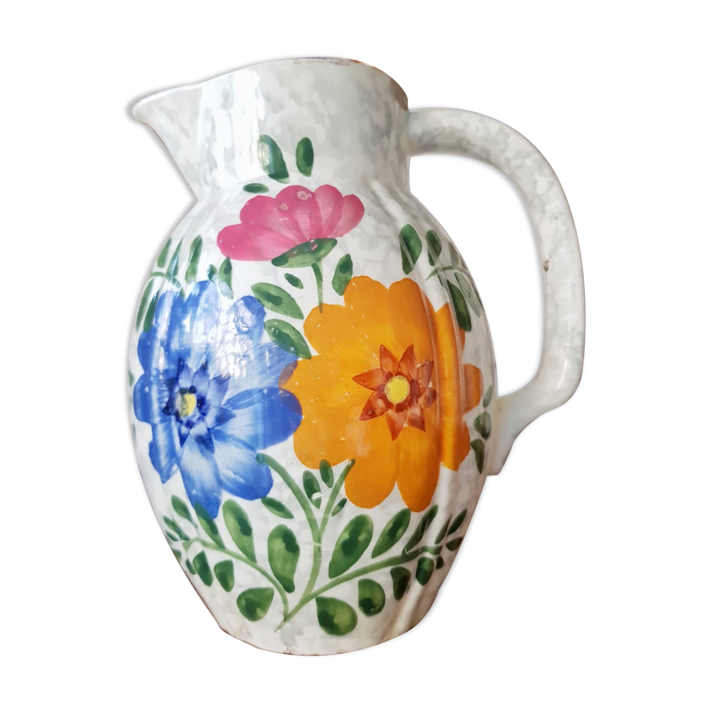 Pitcher vase shiny flowered ceramic
