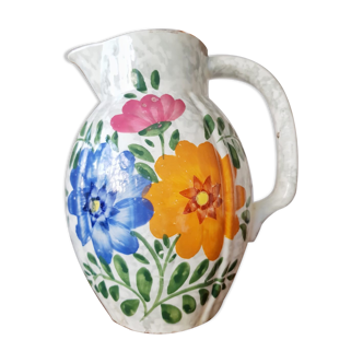 Pichet vase en céramique brillante fleurie