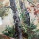 19th century watercolor painting "Trees" signed + period frame and glass