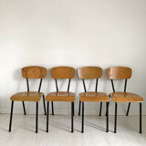 Set of 4 vintage school chairs 1970