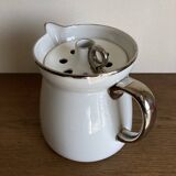 XXL modernist flowerpot pitcher vase in platinum and white porcelain