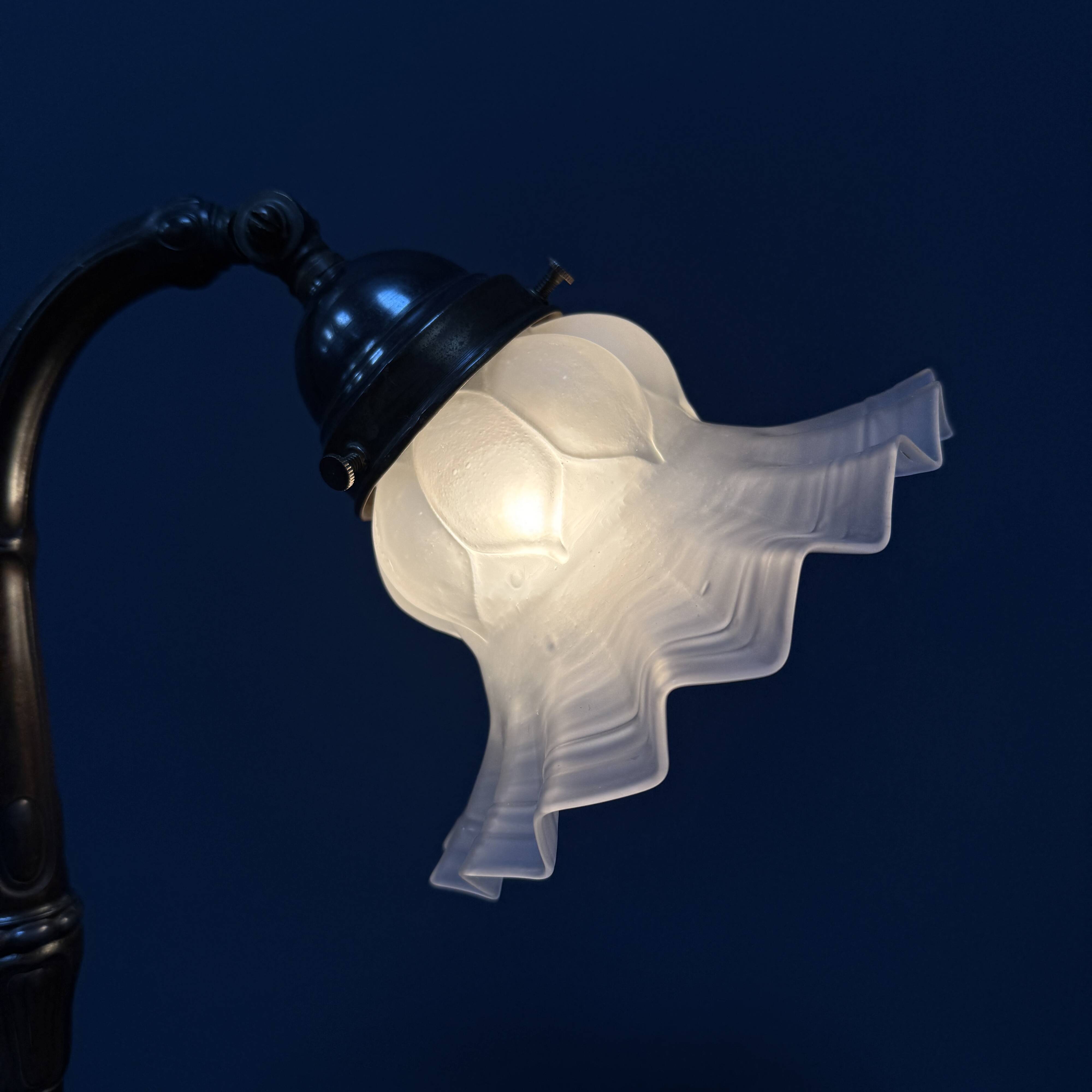 Antique art nouveau table lamp with frosted glass shade