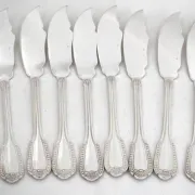 Boulenger Godrons 10 fish cutlery sets, 20 pieces silver-plated metal in excellent condition.