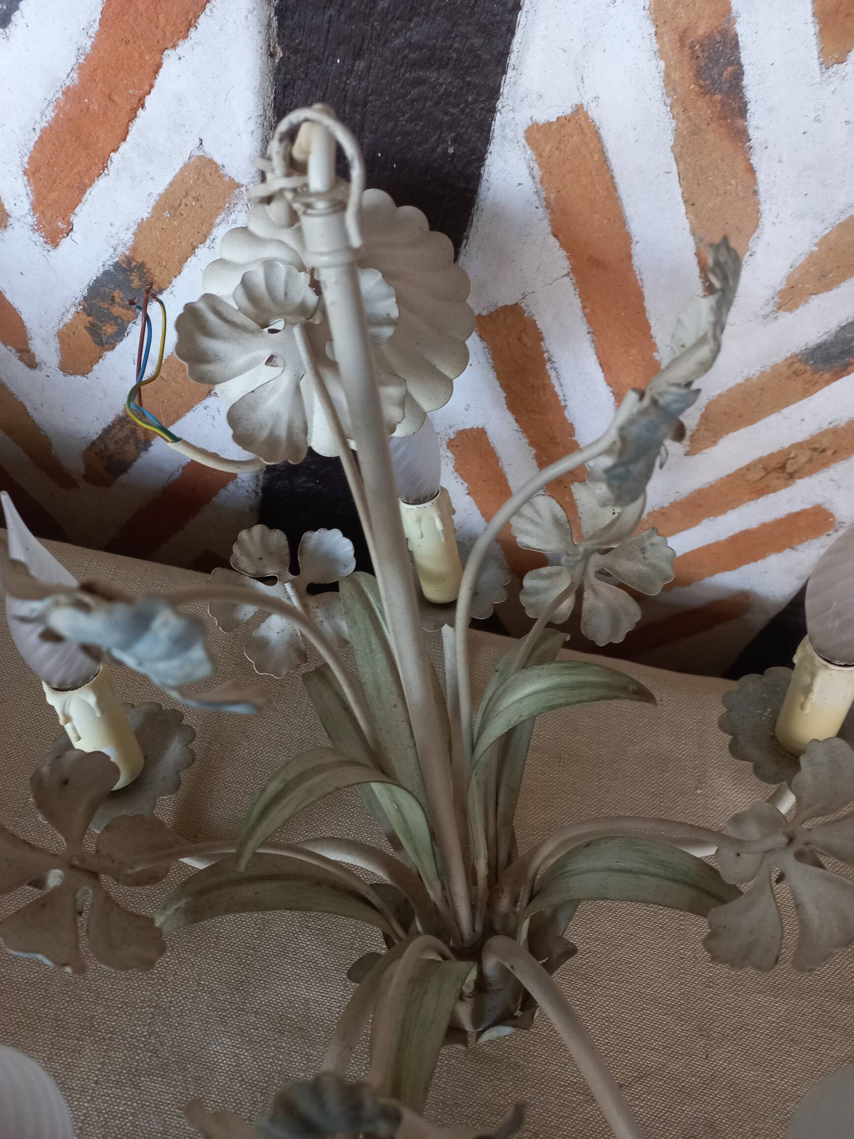Polychrome metal flower chandelier