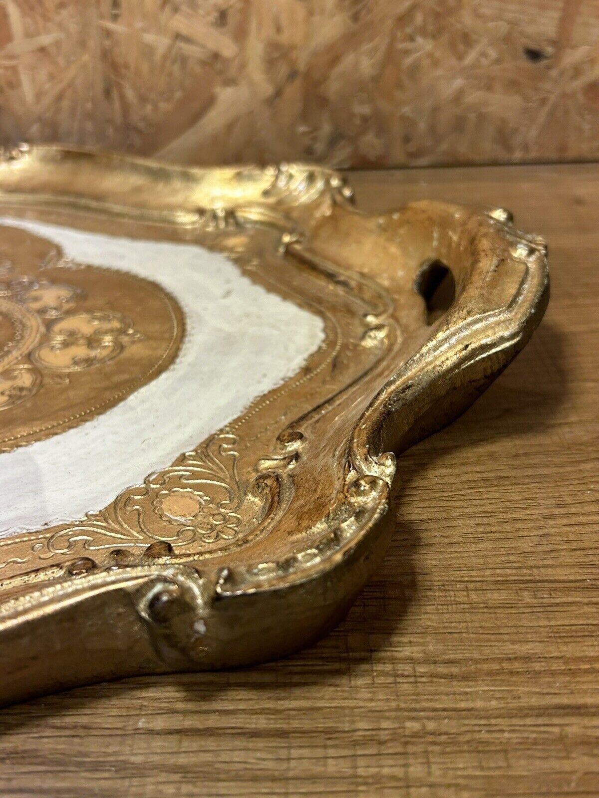 Old florentine tray painted wood, gilded, vintage 60,70