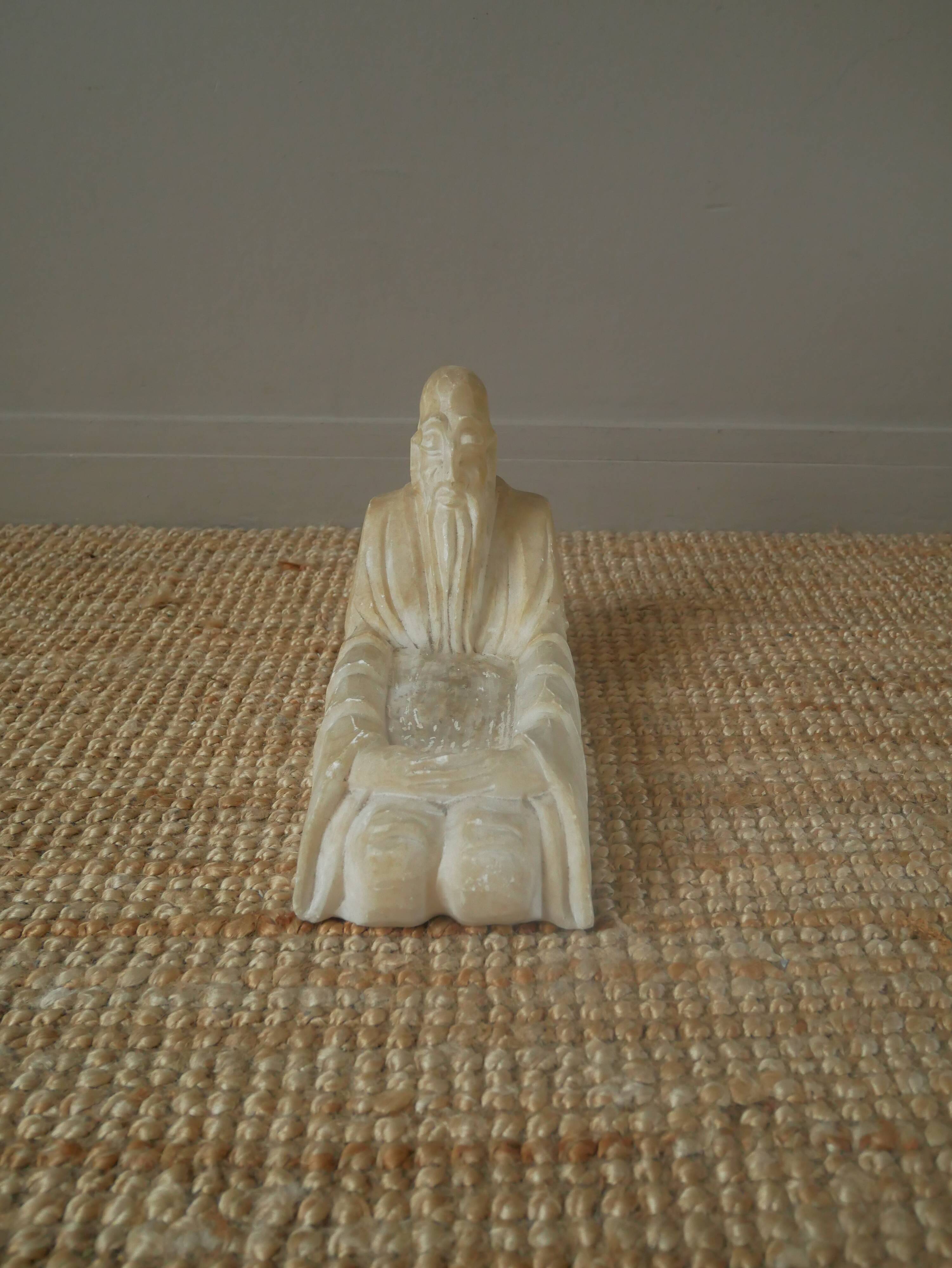 Alabaster sculpture empty pocket Asian decoration object handcrafted countryside seated man