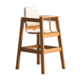 Children's high chair in solid tinted beech, seat and back in imitation cream leather, certification