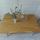 Vintage coffee table patinated pearl gray waxed finish, top against glued varnished oak