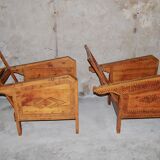 Vintage wooden veranda armchairs with inlaid marquetry 1930s