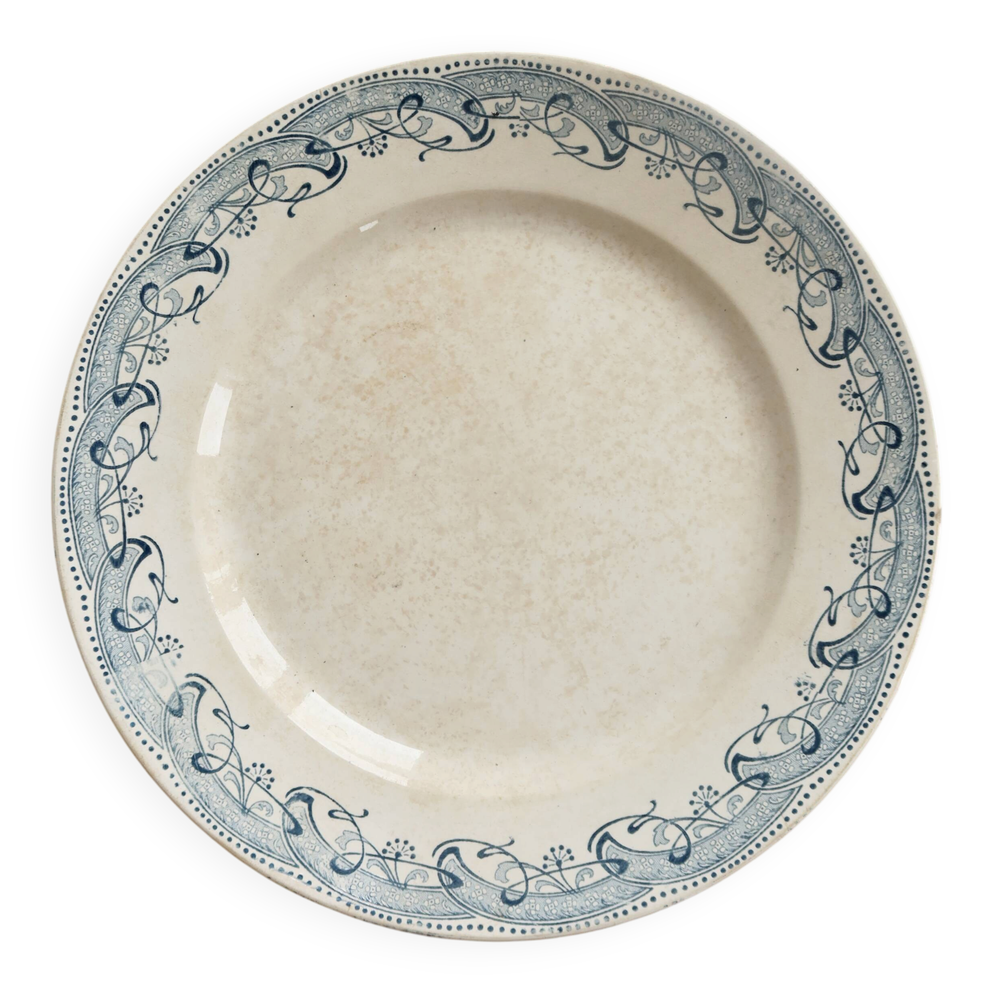 Round serving dish in Creil and Montereau ironstone - Blue decoration