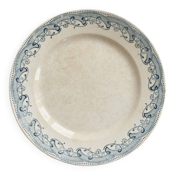 Plat de service rond terre de fer Creil et Montereau - Décor bleu