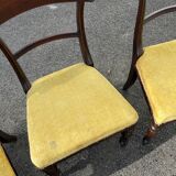 Lot de 3 chaises style victorien – acajou – assise velours jaune