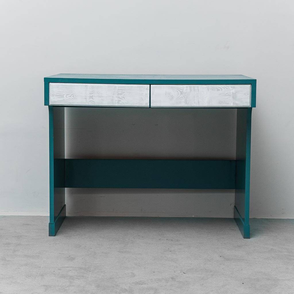 Vintage petrol green desk with drawers 1970s modernism
