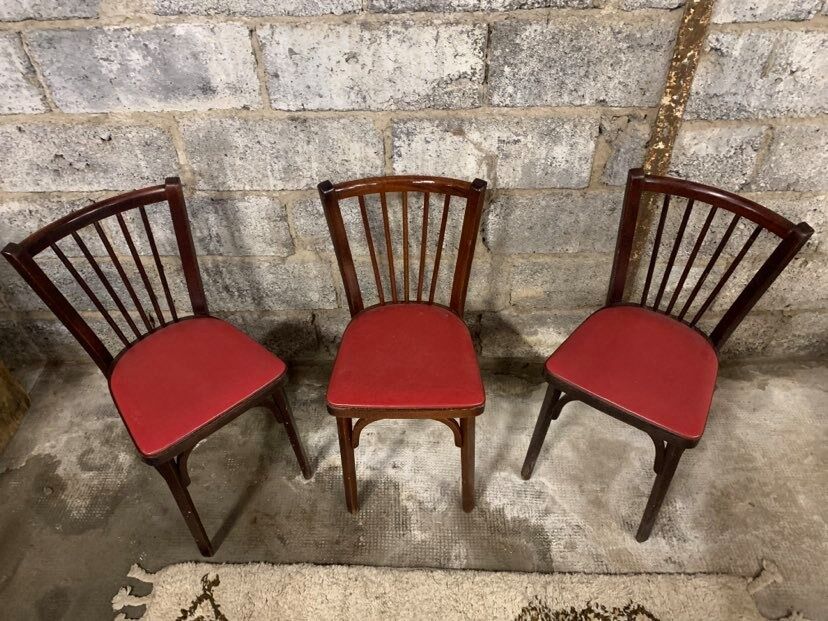 6 Baumann bistro chairs, Parisian beechwood and red ska - old and vintage