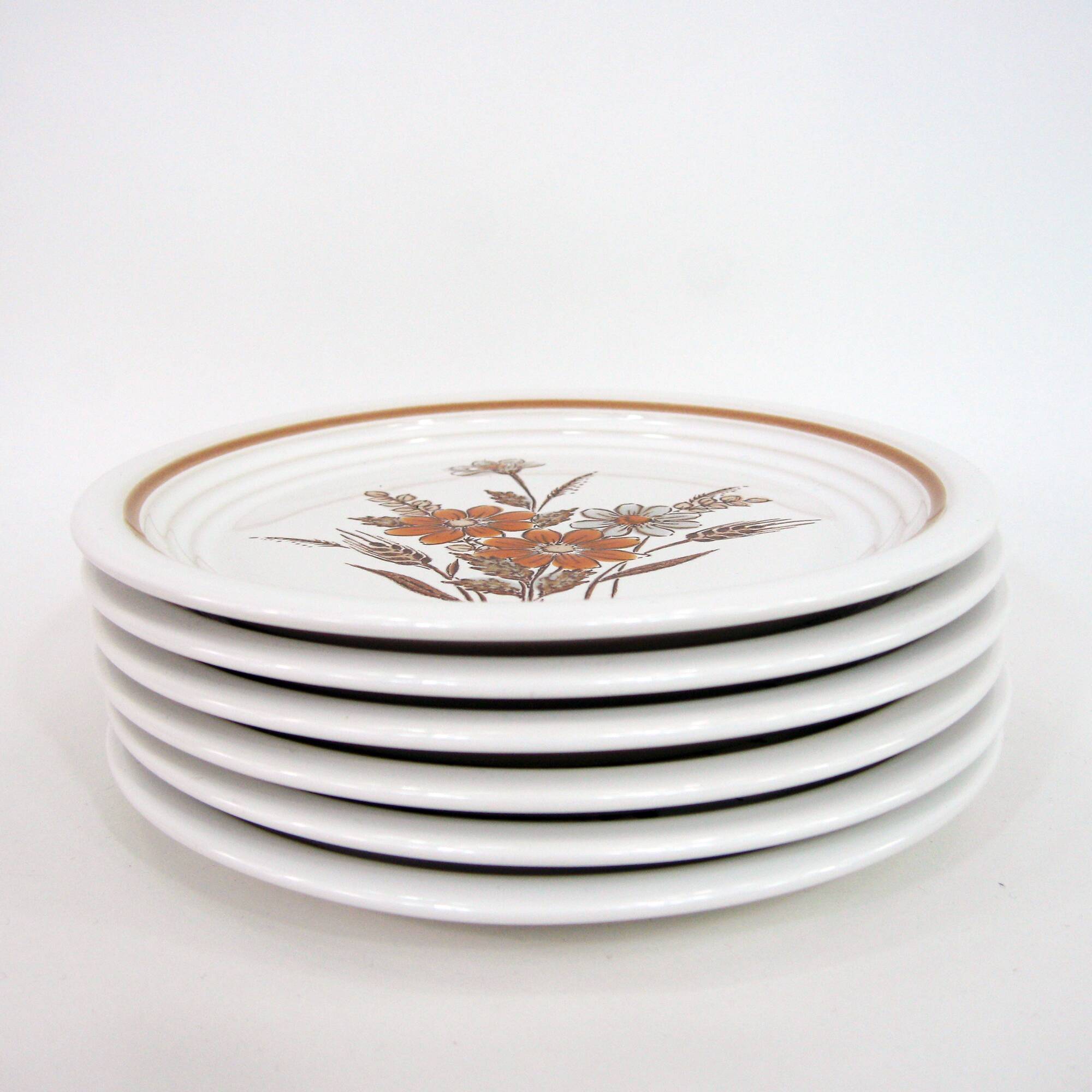 6 small white stoneware dessert plates - floral decoration - Country Charm Collection