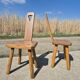 Set 2 - Dutch MCM fireside chair oak 1960s - brutalist plant stool