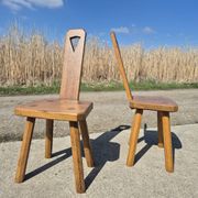 Set of 2 - Dutch MCM oak armchair from the 1960s - brutalist plant stool