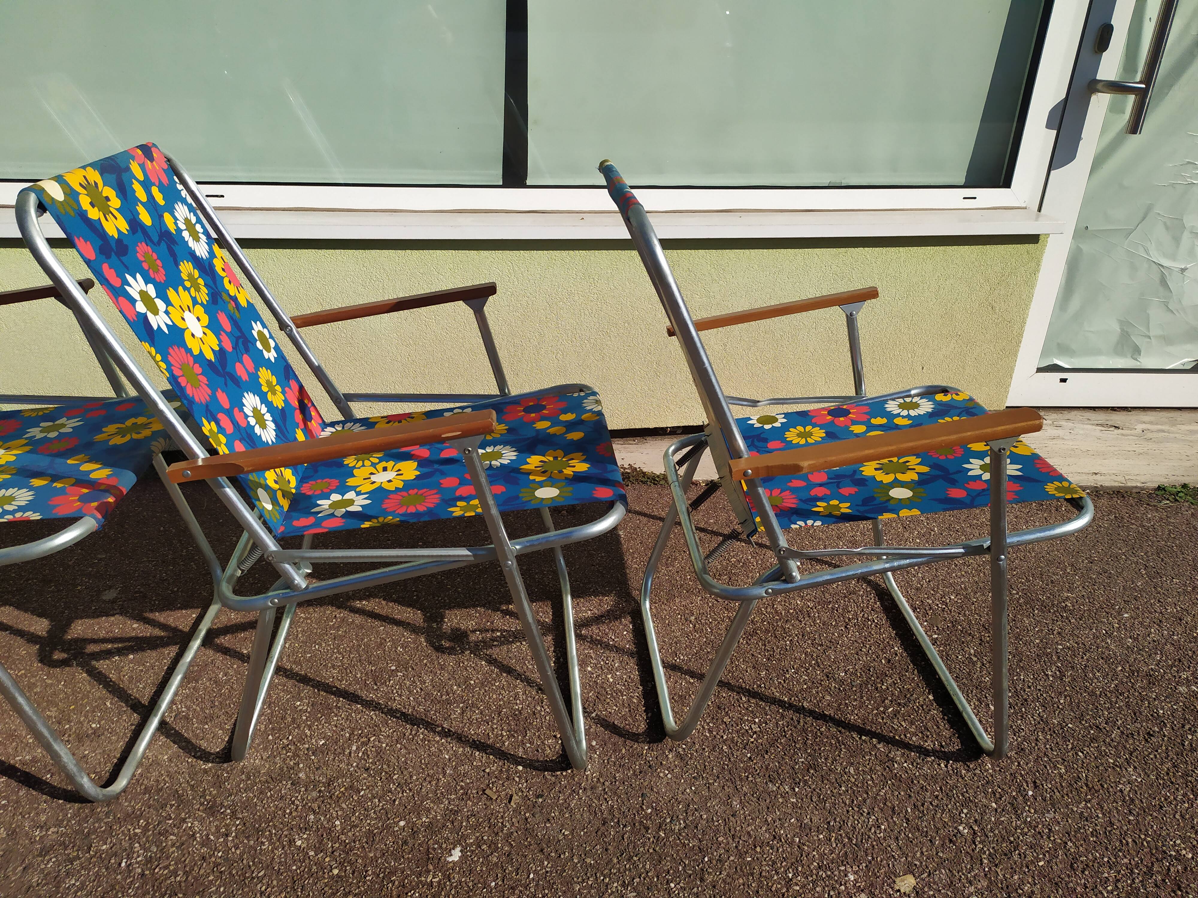 Lot de 4 chaise de camping pliante vintage bleu fleur