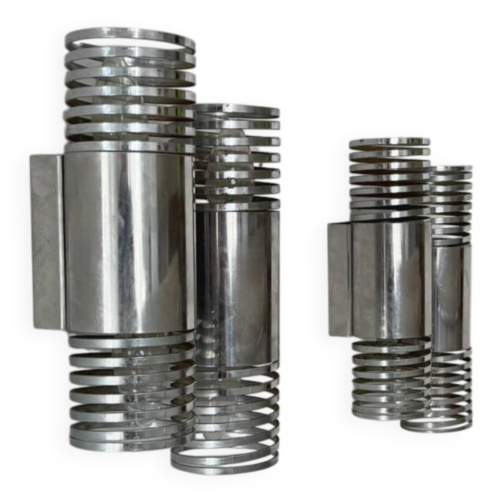 Pair of vintage double wall lights in chrome metal, France, 1970.
