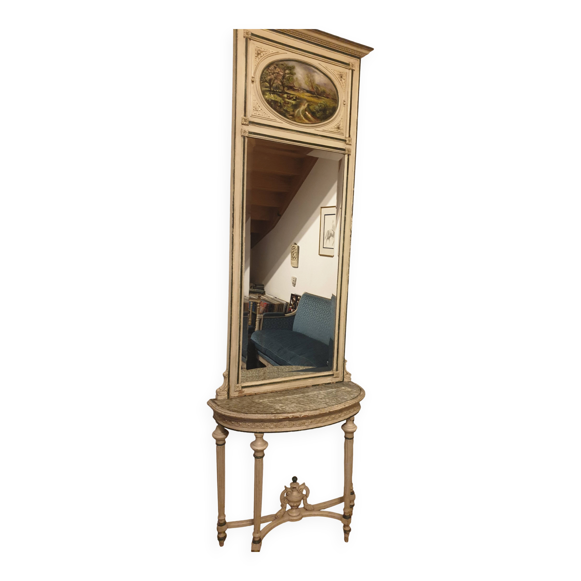 Console half-moon and trumeau mirror in Louis XVI style