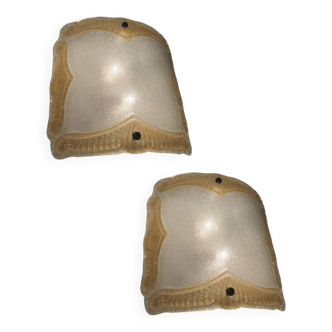 Large Murano Glass Sconces/ Flushmounts Set of 2