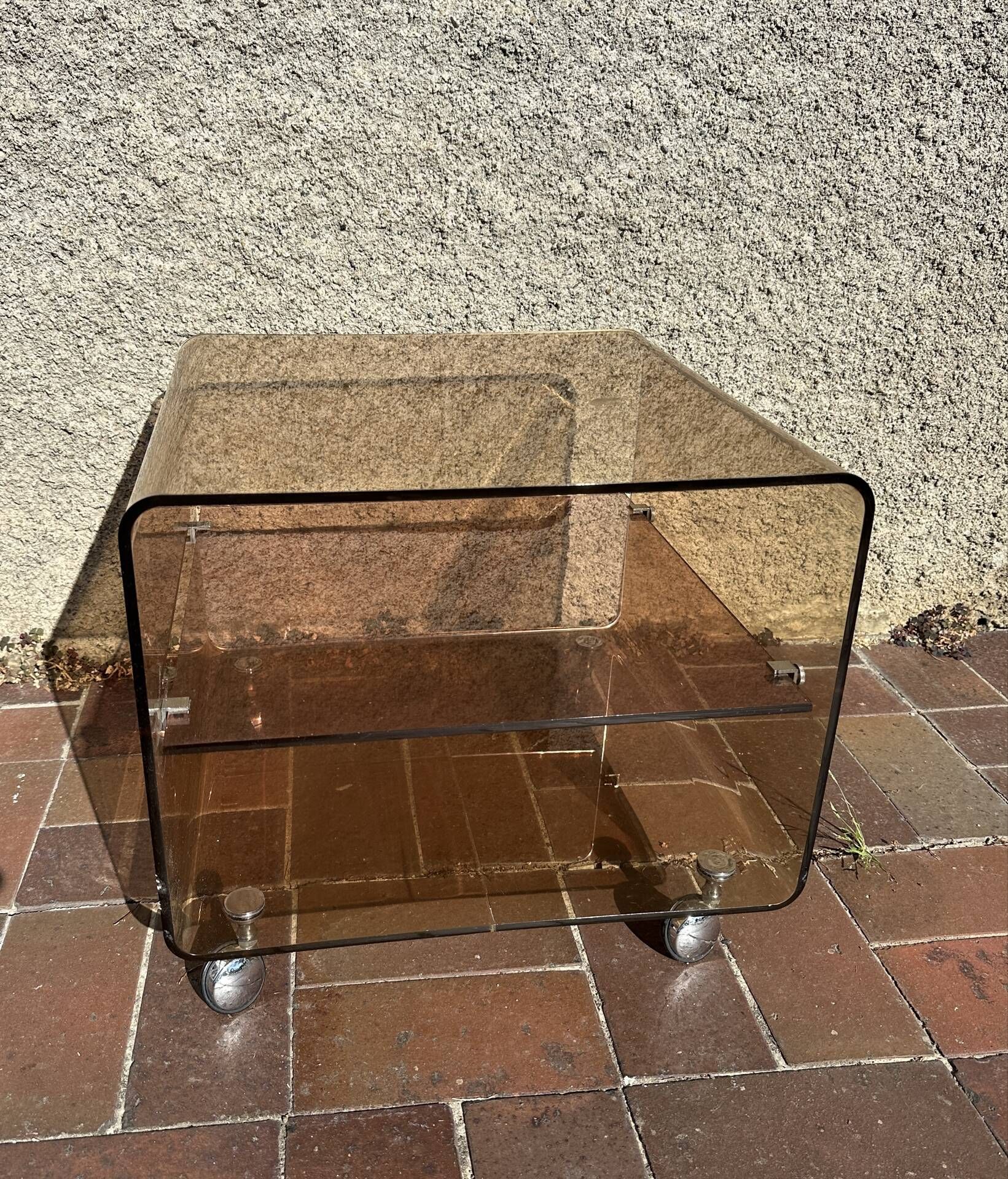Side table, vintage serving trolley in plexiglass by Michel Dumas for