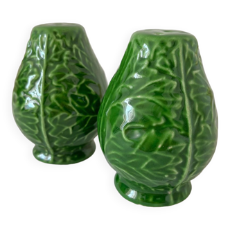 Salt and pepper shaker in vintage cabbage leaf slip