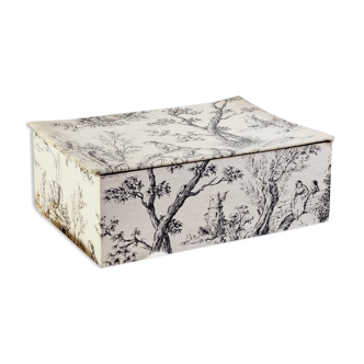 Large antique box made of toile de jouy