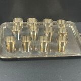 12 cups with silver metal tray