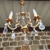 Lustre cage bronze et pampilles 3 branches