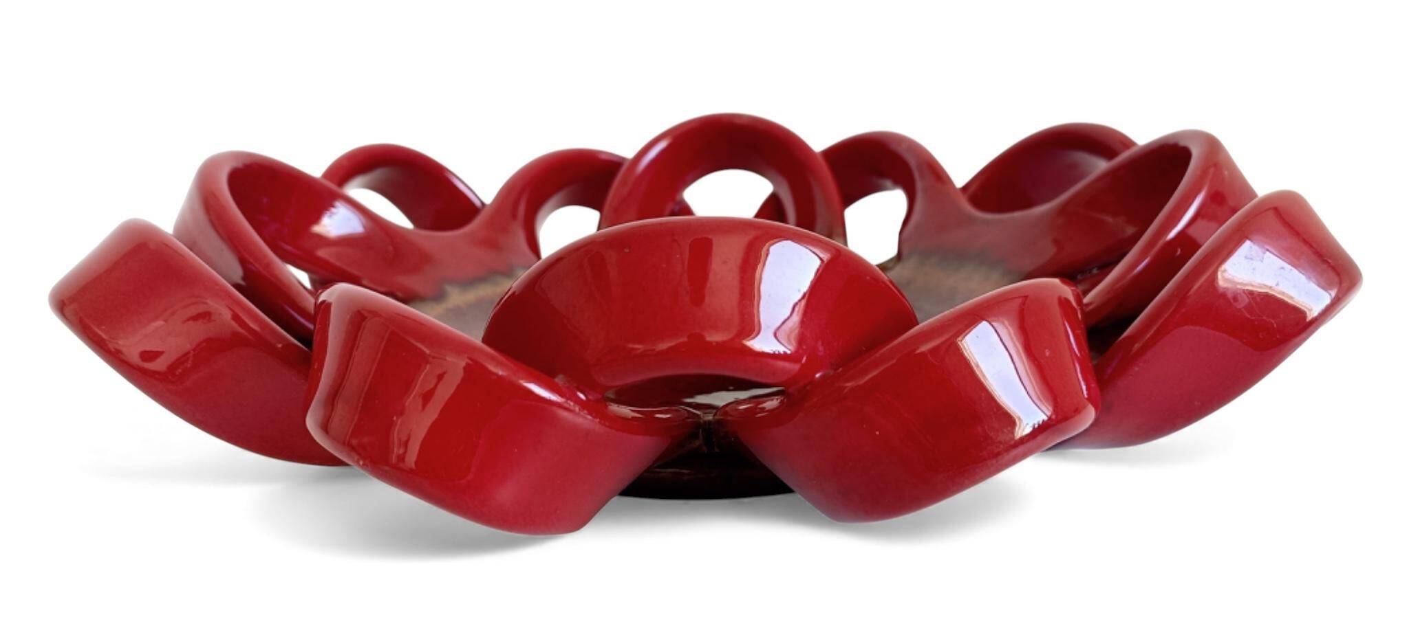 Vallauris Ceramic Centerpiece Bowl, Oxblood Faience, France, 1950s