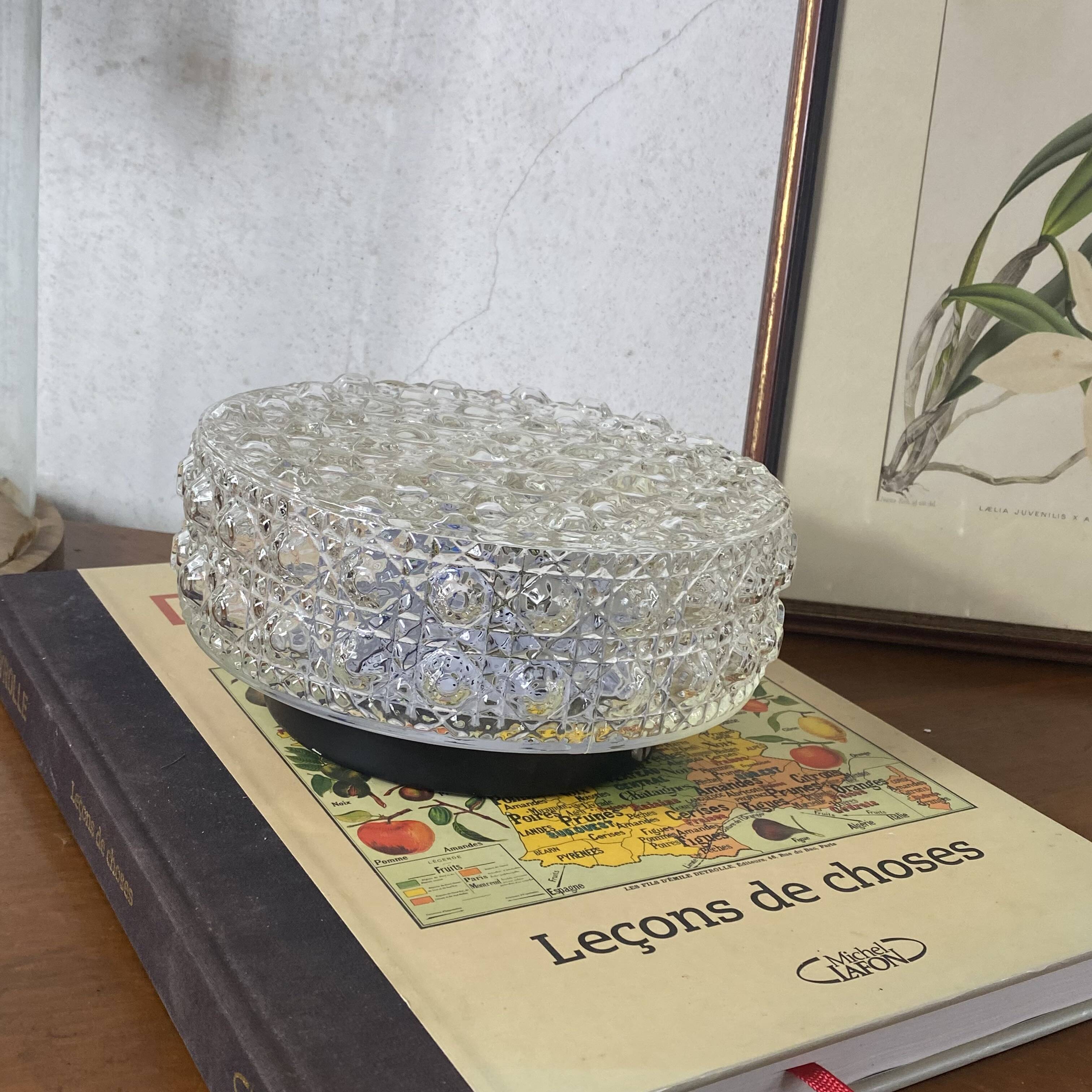 Wall-mounted ceiling light transparent glass vintage 1970s fixture