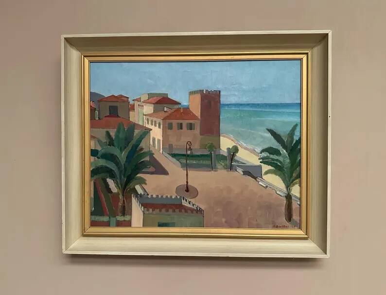 Original Swedish Oil on Canvas – “Motif from Italy” by K. Berthel – Signed – Dated 1949 – Vintage & Framed – 73 × 61 cm (28.7" × 24")