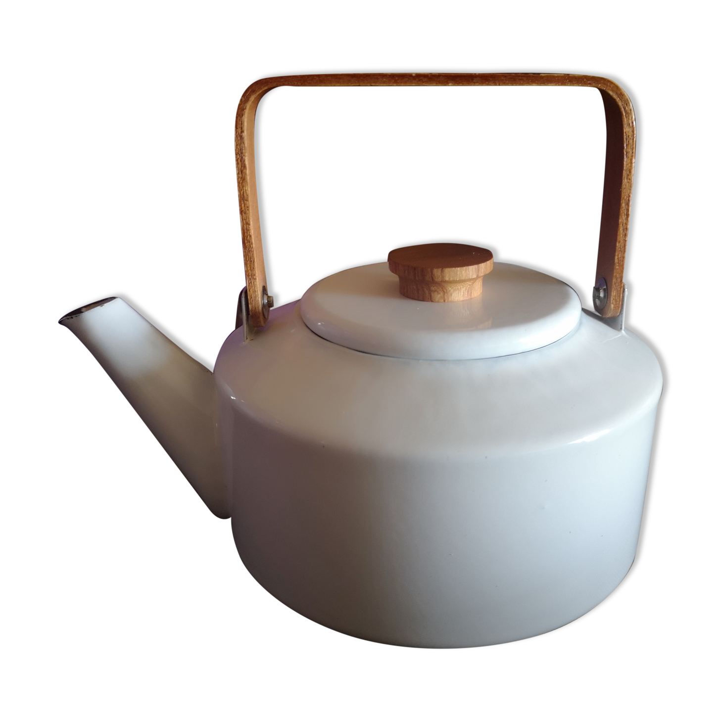 Théière scandinave métal émaillé blanc - Années 1970