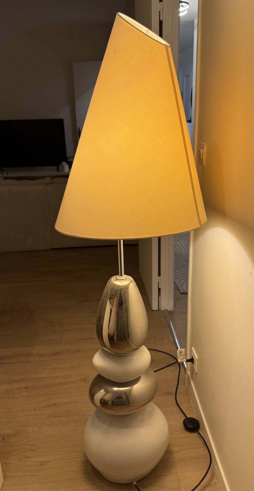 Contemporary design floor lamp in opaline glass and chrome metal