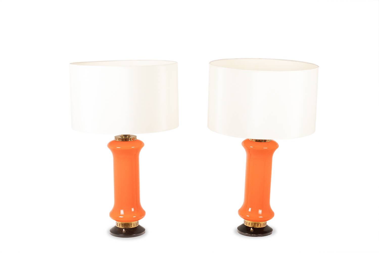 Pair of orange glass lamps. 1970s.