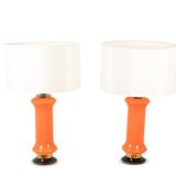 Pair of orange glass lamps. 1970s.
