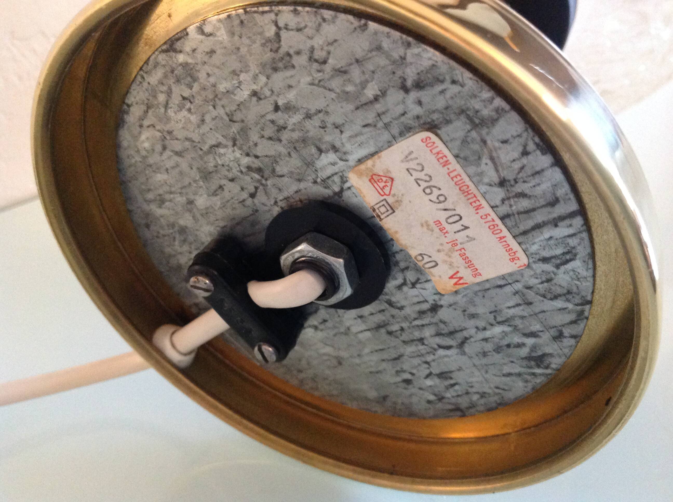 Structured amber glass globe lamp on black and brass base by Solken Leuchten/ 60s-70s