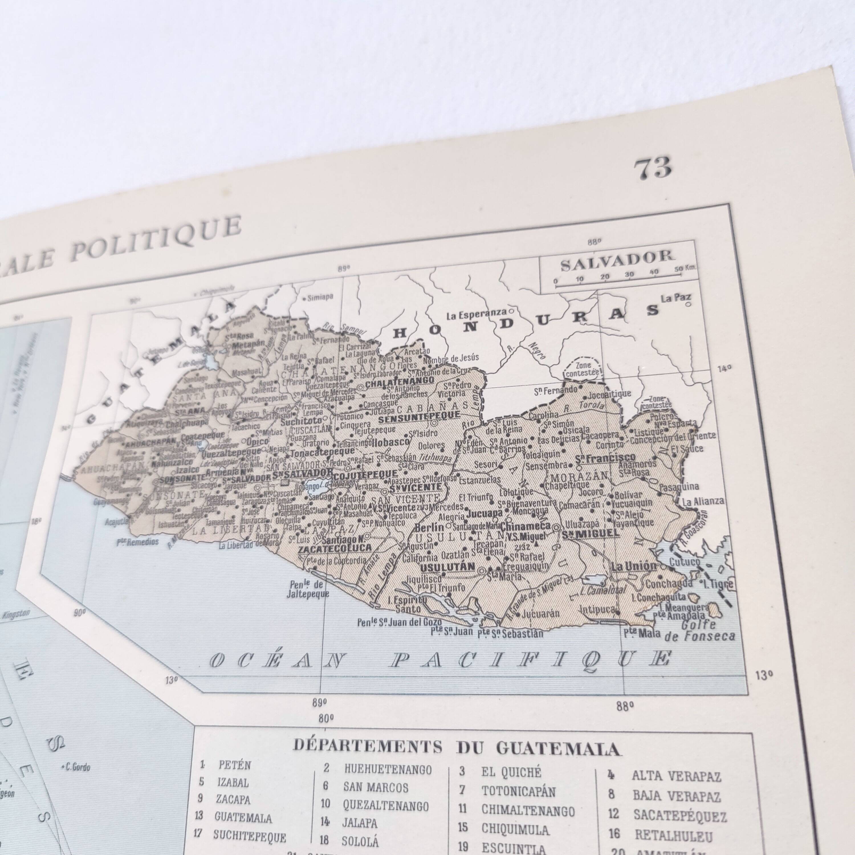 Vintage Central America map from 1950