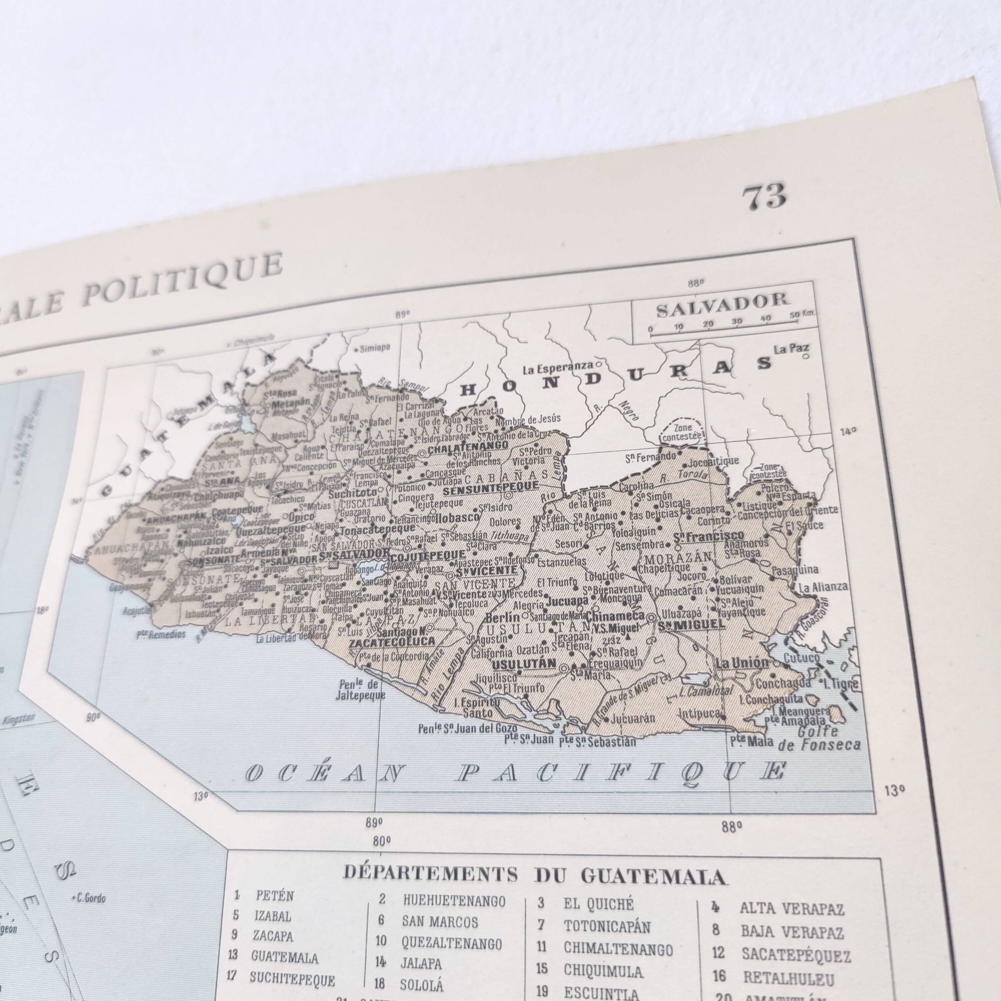 Carte Amérique Centrale vintage de 1950