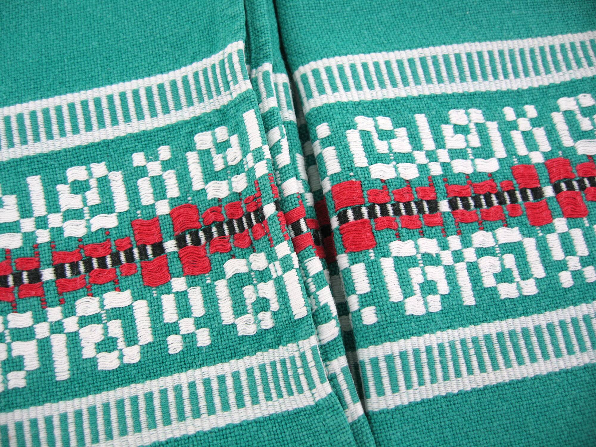 7 green cotton napkins - Basque Country France - vintage 60s
