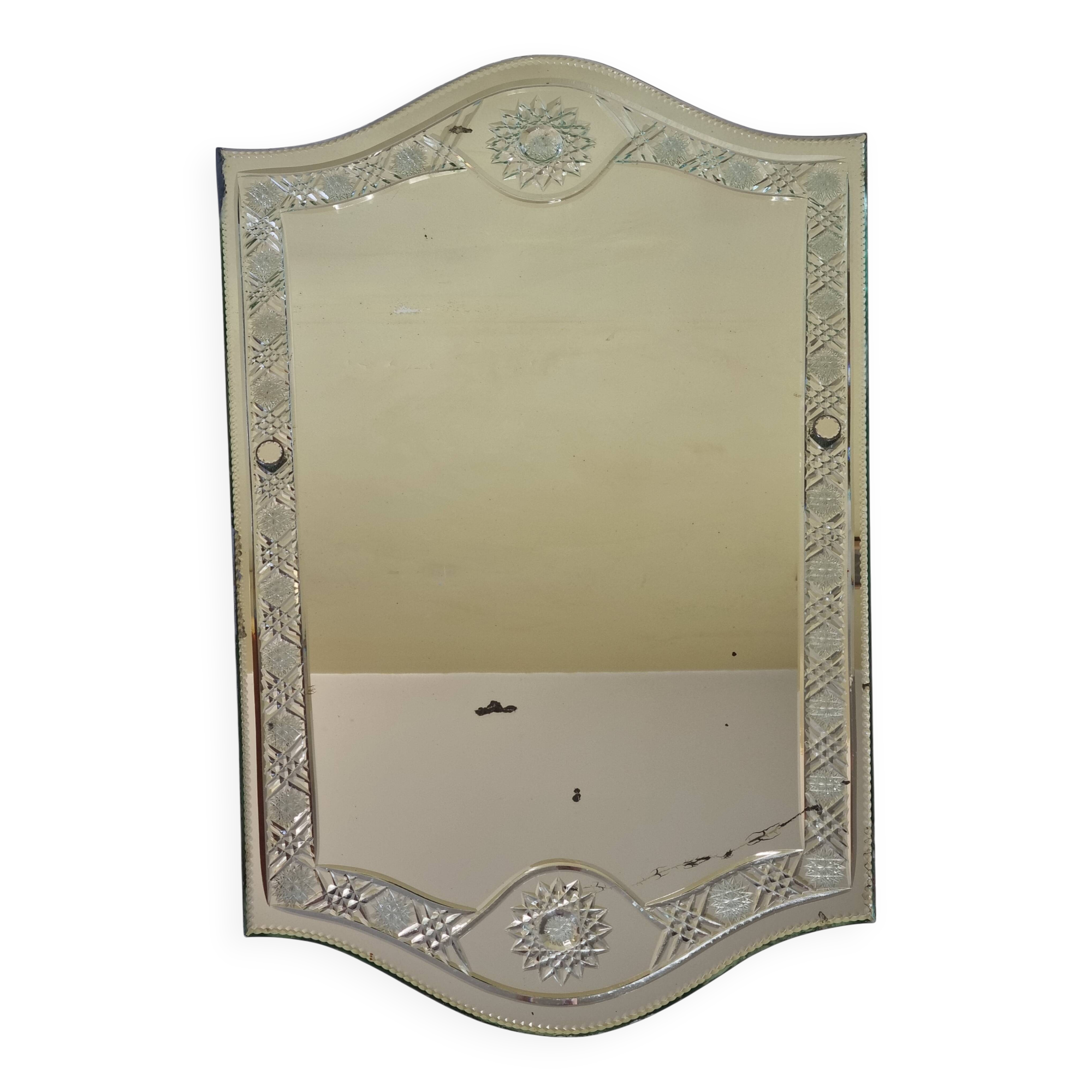 Large vintage Venetian style engraved mirror, 81 x 53 cm, 1950