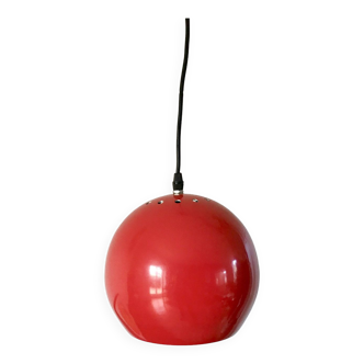 industrial spherical round pendant light in red metal 70s