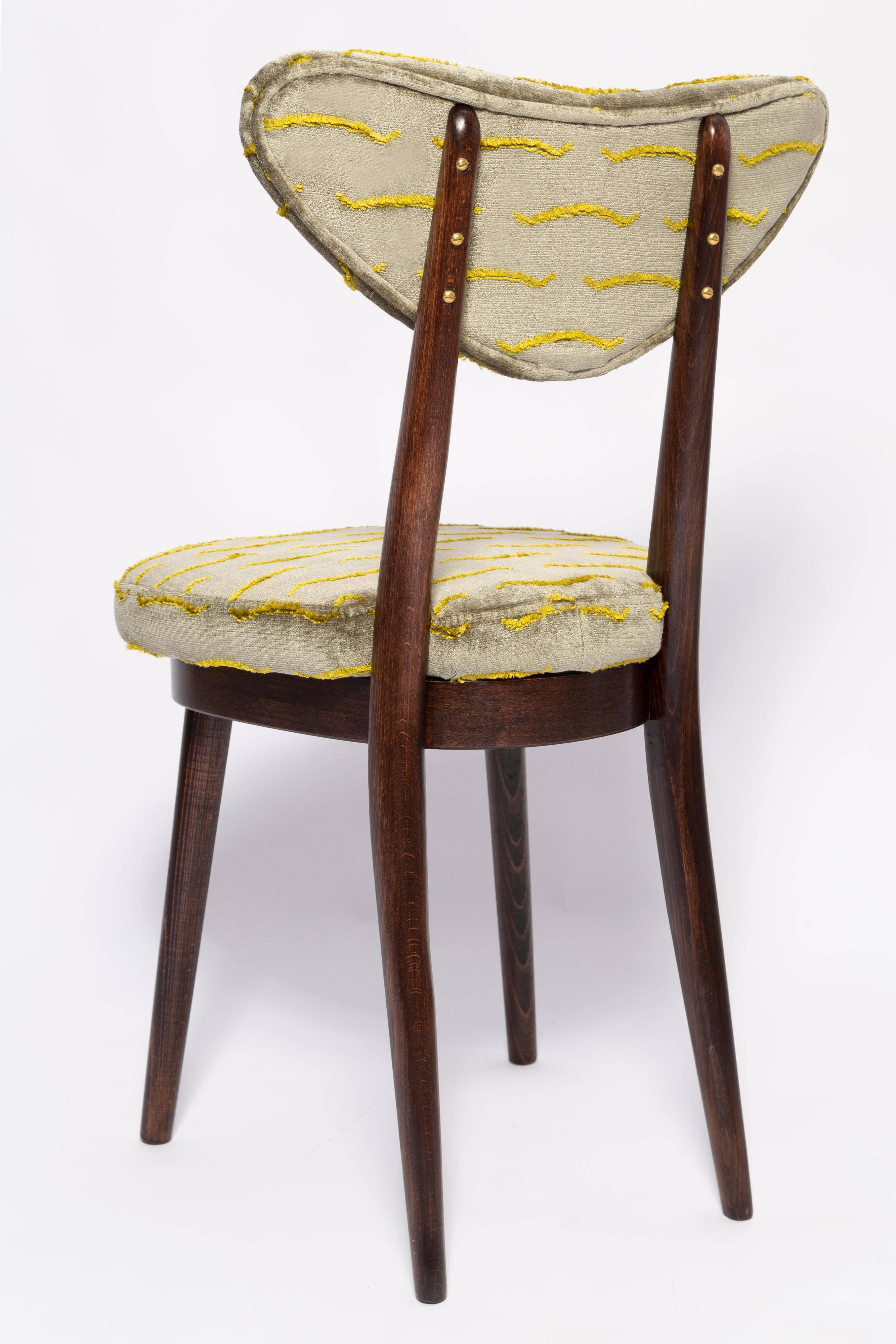 Heart-shaped mid-century chair in green velvet New Waves, Europe, 1960s