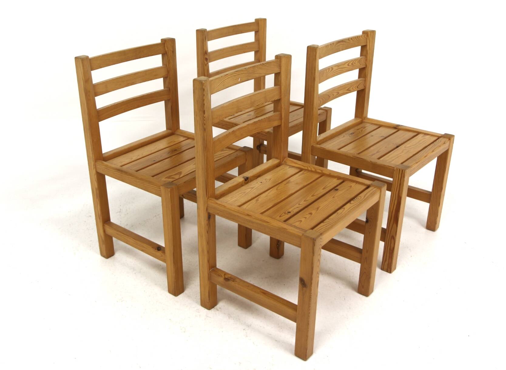 Set of 4 Scandinavian pine chairs, Sweden, 1970