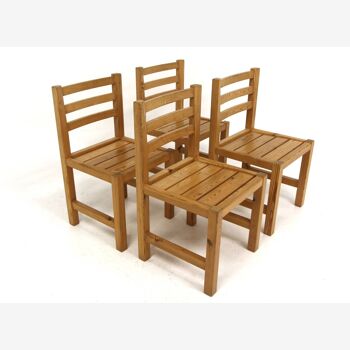 Set of 4 Scandinavian pine chairs, Sweden, 1970