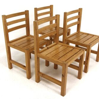 Set of 4 Scandinavian pine chairs, Sweden, 1970